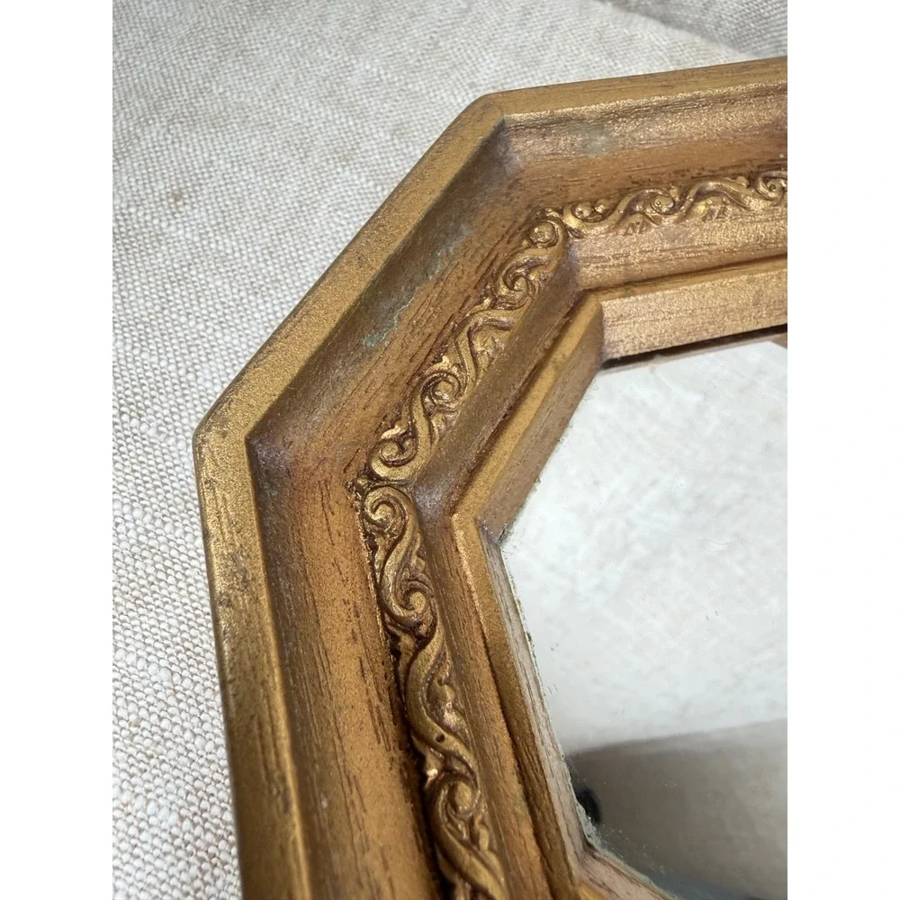 Vintage Gold Octagon Wall Mirrors, Pair of Hollywood Regency Accent Mirrors